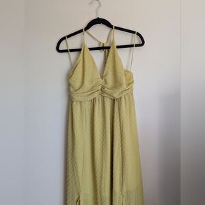 Wishlist Apparel Yellow Ruched Halter Maxi Sundress Size L